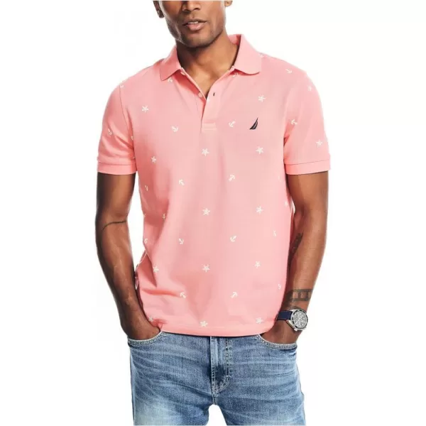 Nautica Mens Classic Fit Printed Performance Deck PoloTeaberry