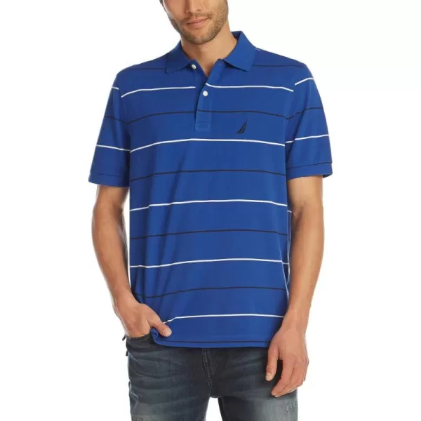 Nautica Mens Classic Fit Short Sleeve 100 Cotton Pique Stripe Polo ShirtBright Cobalt