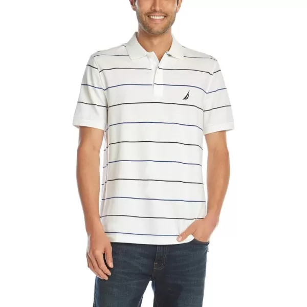 Nautica Mens Classic Fit Short Sleeve 100 Cotton Pique Stripe Polo ShirtBright White