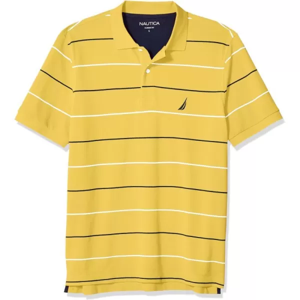 Nautica Mens Classic Fit Short Sleeve 100 Cotton Pique Stripe Polo ShirtMustard Field