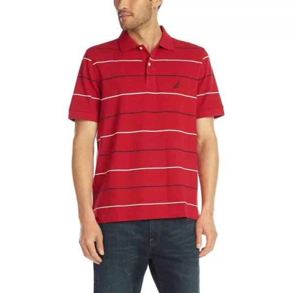 Nautica Mens Classic Fit Short Sleeve 100 Cotton Pique Stripe Polo ShirtNautica Red