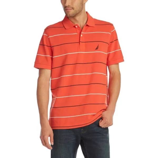 Nautica Mens Classic Fit Short Sleeve 100 Cotton Pique Stripe Polo ShirtOrange Poppy