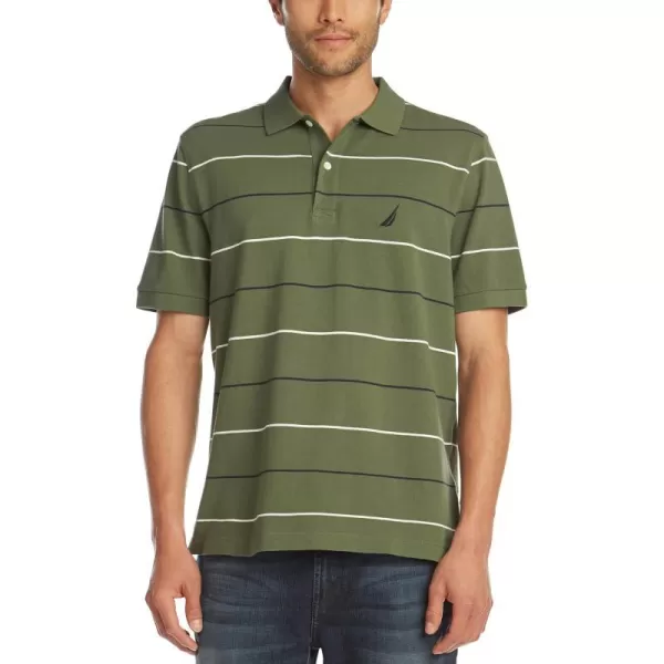 Nautica Mens Classic Fit Short Sleeve 100 Cotton Pique Stripe Polo ShirtPine Forest