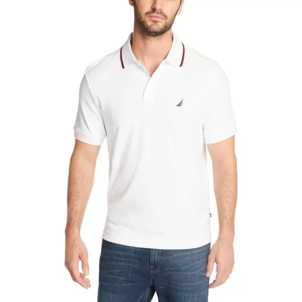 Nautica Mens Classic Fit Short Sleeve Dual Tipped Collar Polo ShirtBright White