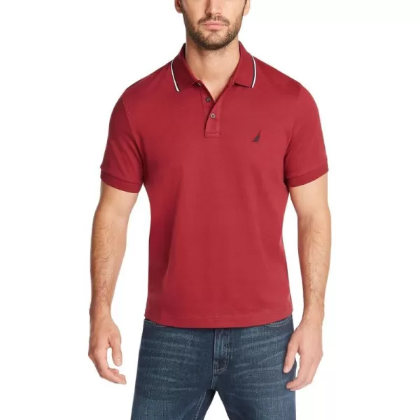 Nautica Mens Classic Fit Short Sleeve Dual Tipped Collar Polo ShirtBurgundy