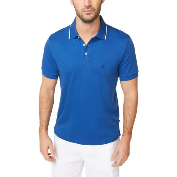 Nautica Mens Classic Fit Short Sleeve Dual Tipped Collar Polo ShirtMonaco Blue