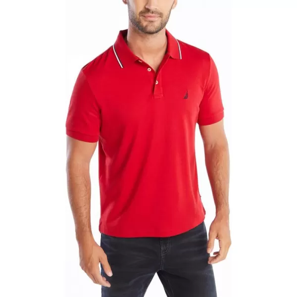 Nautica Mens Classic Fit Short Sleeve Dual Tipped Collar Polo ShirtNautica Red