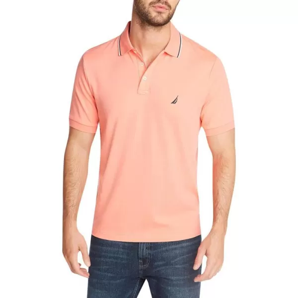 Nautica Mens Classic Fit Short Sleeve Dual Tipped Collar Polo ShirtPale Coral