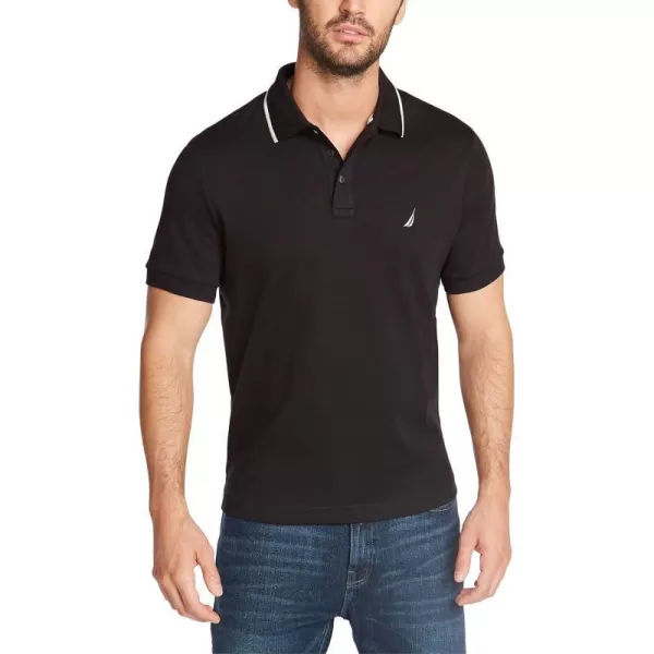 Nautica Mens Classic Fit Short Sleeve Dual Tipped Collar Polo ShirtTrue Black