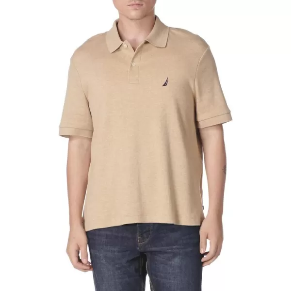 Nautica Mens Classic Fit Short Sleeve Solid Soft Cotton Polo ShirtCoastal Camel Heather