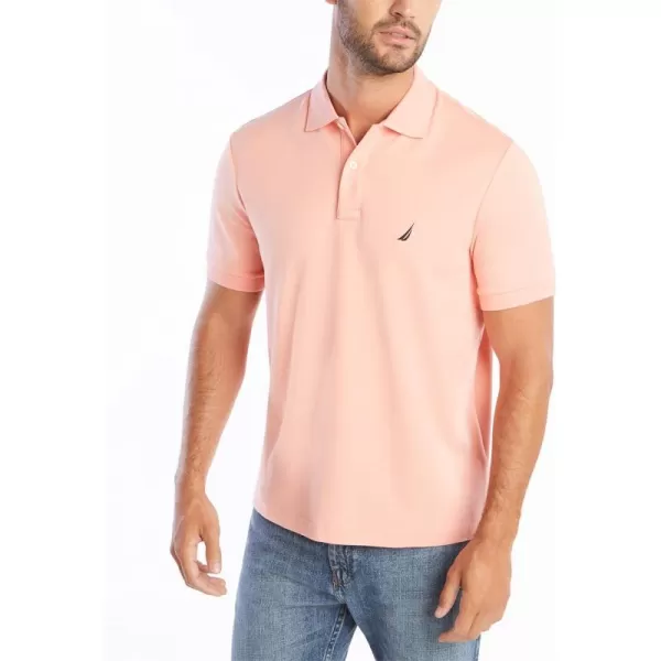 Nautica Mens Classic Fit Short Sleeve Solid Soft Cotton Polo ShirtCoral Sands Solid