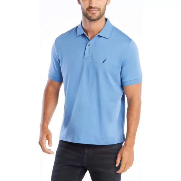 Nautica Mens Classic Fit Short Sleeve Solid Soft Cotton Polo ShirtRivieria Blue Solid