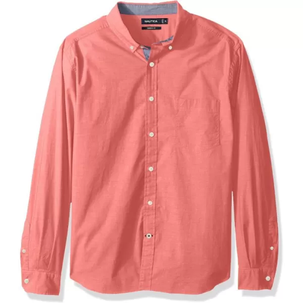 Nautica Mens Classic Fit Stretch Solid Long Sleeve Button Down ShirtDreamy Coral