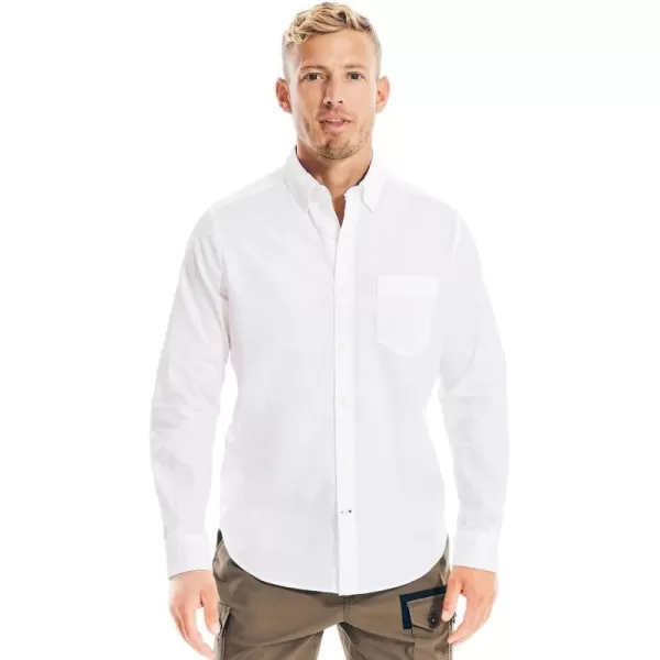 Nautica Mens Classic Fit Stretch Solid Long Sleeve Button Down ShirtPure White