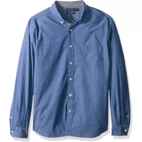 Nautica Mens Classic Fit Stretch Solid Long Sleeve Button Down ShirtRivieria Blue