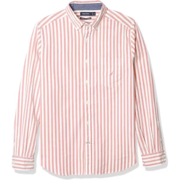 Nautica Mens Classic Fit Stretch Solid Long Sleeve Button Down ShirtSpiced Coral