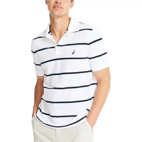 Nautica Mens Classic Fit Striped Performance Deck PoloBright White