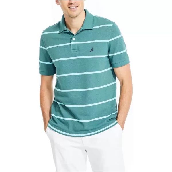 Nautica Mens Classic Fit Striped Performance Deck PoloSilver Pine