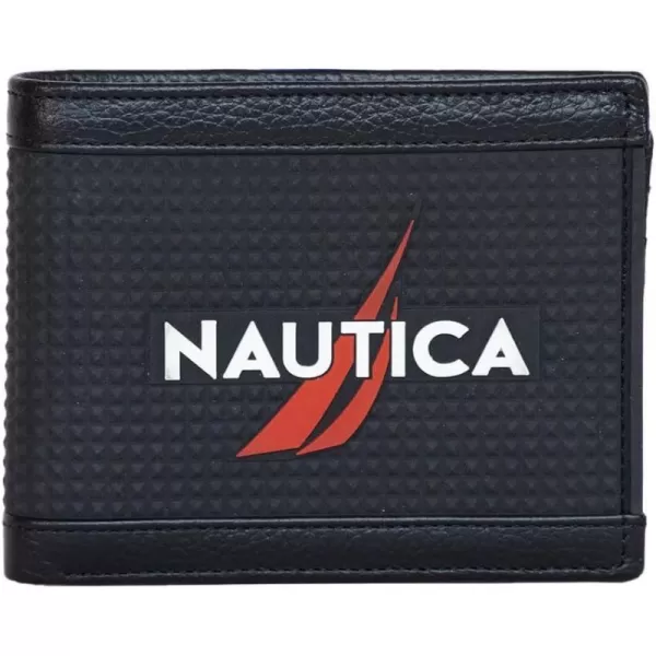 Nautica Mens Classic Leather Bifold RFID Wallet Available in Smooth or Pebble GrainRubberLeather  Black