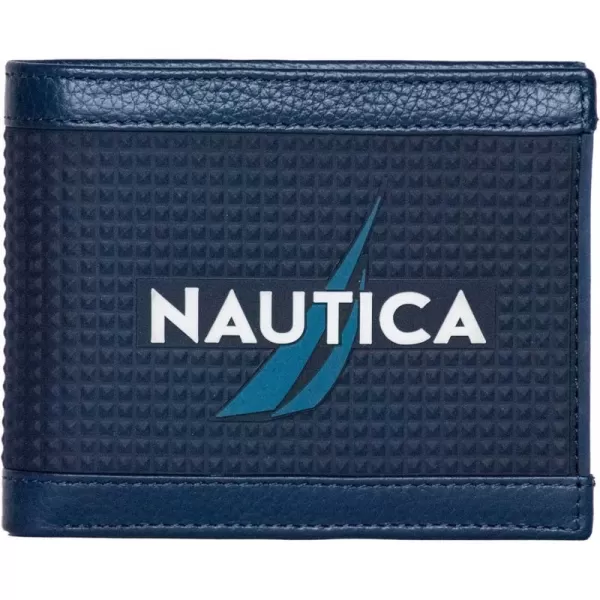 Nautica Mens Classic Leather Bifold RFID Wallet Available in Smooth or Pebble GrainRubberLeather  Navy