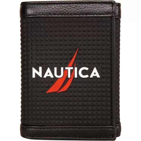 Nautica Mens Classic Leather Trifold RFID Wallet Available in Smooth or Pebble GrainRubberLeather  Black