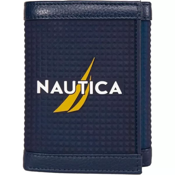 Nautica Mens Classic Leather Trifold RFID Wallet Available in Smooth or Pebble GrainRubberLeather  Navy