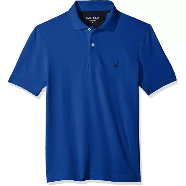 Nautica Mens Classic Short Sleeve Solid Cotton Pique Polo ShirtMonaco Blue