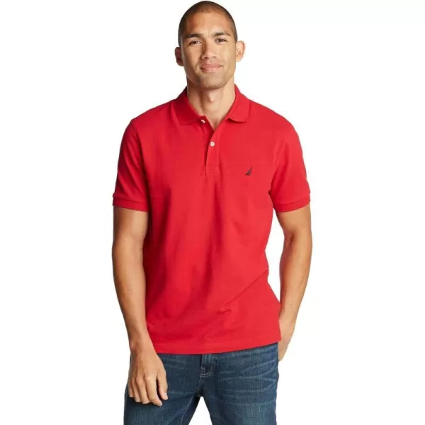 Nautica Mens Classic Short Sleeve Solid Performance Deck Polo ShirtRed Basic Polo