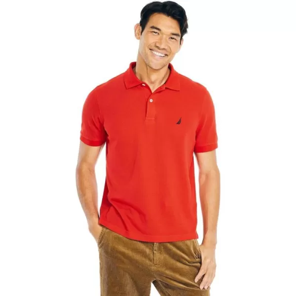 Nautica Mens Classic Short Sleeve Solid Performance Deck Polo ShirtSunrise Red Basic Polo