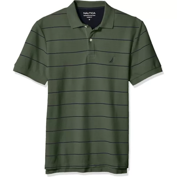 Nautica Mens Classic Short Sleeve Striped Polo TShirtPine Forest