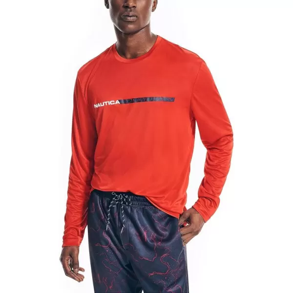 Nautica Mens Competition Sustainably Crafted LongSleeve TShirtBright Red