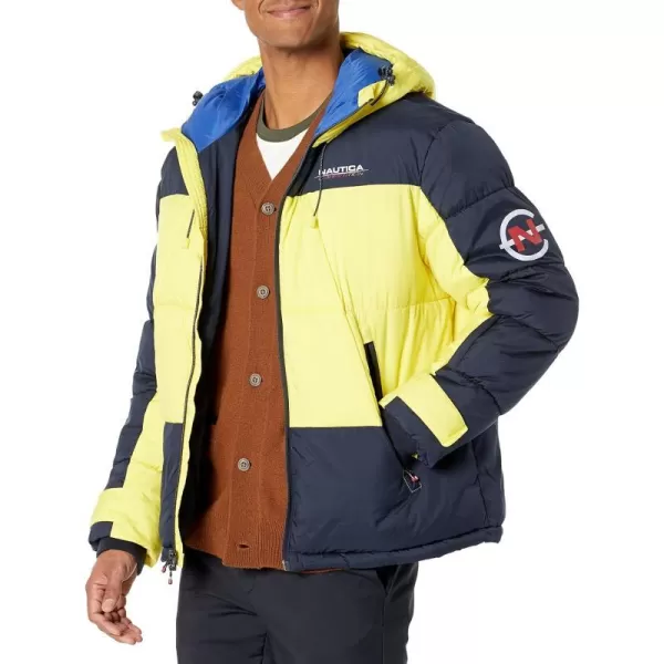 Nautica Mens Competition Sustainably Crafted Tempasphere Colorblock ParkaBlazing Yellow