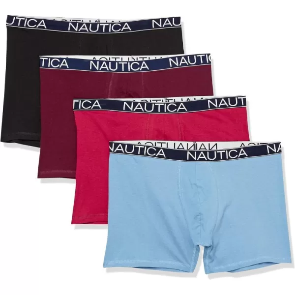 Nautica Mens Cotton Stretch 4 Pack Boxer BriefBlackAero BlueTawny PortNautica Red