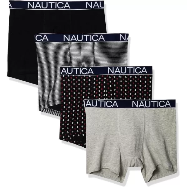 Nautica Mens Cotton Stretch 4 Pack Boxer BriefBlackHeather GreyStripe 2Anchor Print