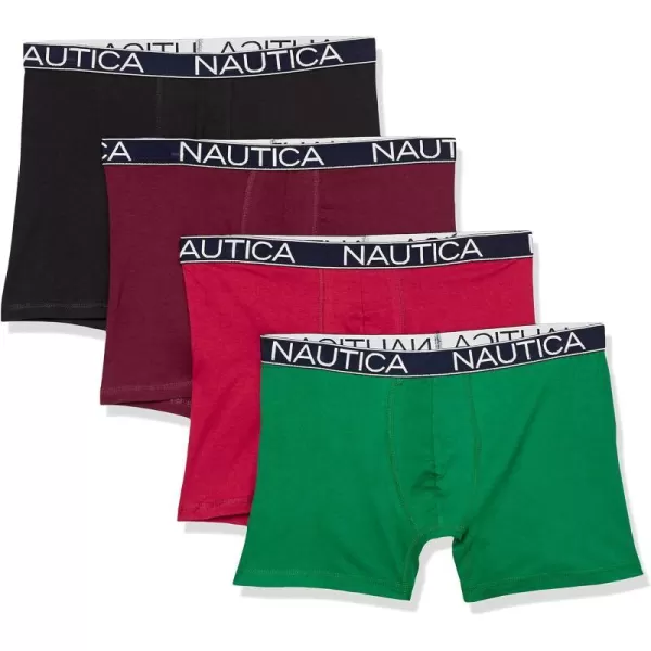 Nautica Mens Cotton Stretch 4 Pack Boxer BriefBlackTawny PortNautica RedGreen