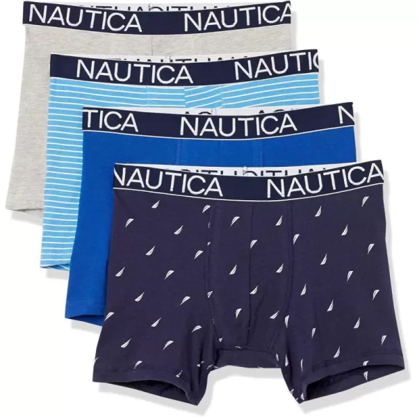 Nautica Mens Cotton Stretch 4 Pack Boxer BriefBright CobaltHeather GreyPin StripeSail Print