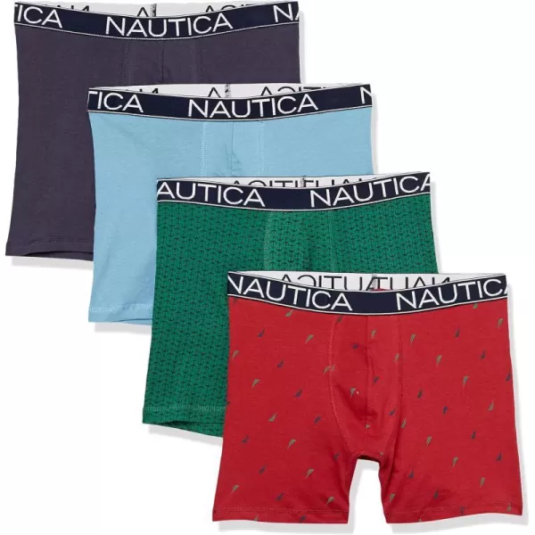 Nautica Mens Cotton Stretch 4 Pack Boxer BriefPeacoatAero BlueAnchor PrintSails