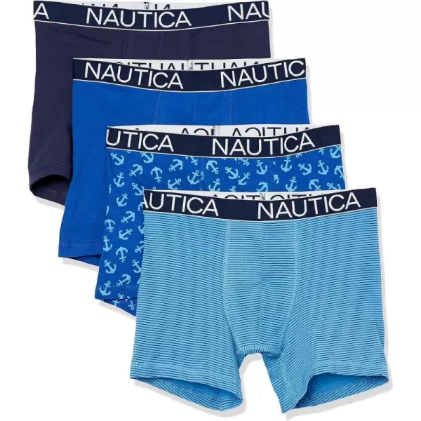 Nautica Mens Cotton Stretch 4 Pack Boxer BriefPeacoatBright CobaltStripe 2Anchor