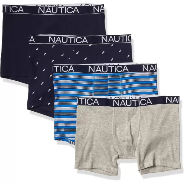 Nautica Mens Cotton Stretch 4 Pack Boxer BriefPeacoatHeather GreyStripeaeroSail Print