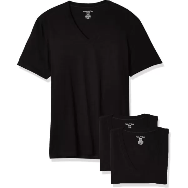 Nautica Mens Cotton VNeck TShirtMultipackBlack New  3 Pack