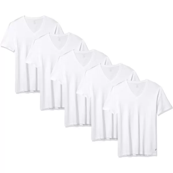 Nautica Mens Cotton VNeck TShirtMultipackWhite 5 Pack