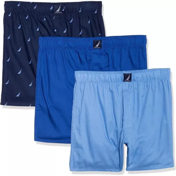 Nautica Mens Cotton Woven 3 Pack BoxerAero BlueSea CobaltSailspeacoat