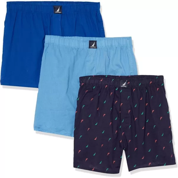 Nautica Mens Cotton Woven 3 Pack BoxerBright CobaltAero BlueSailspeacoat Holiday