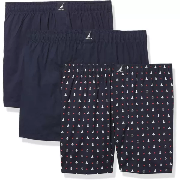 Nautica Mens Cotton Woven 3 Pack BoxerPeacoatAero BlueAnchor