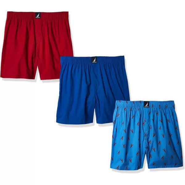 Nautica Mens Cotton Woven 3 Pack BoxerSea CobaltNautica RedLobster Aero Blue