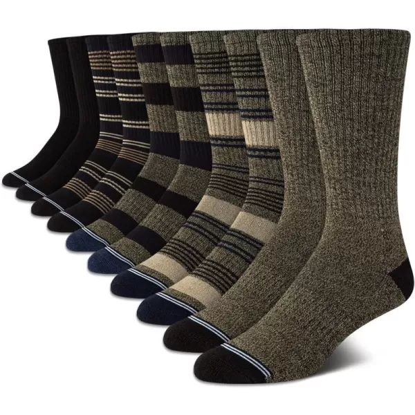 Nautica Mens Dress Socks  LightCushion Crew Socks 10 PackBrownNavy