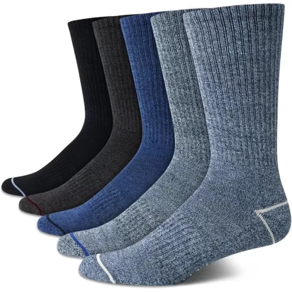 Nautica Mens Dress Socks  LightCushion Crew Socks 5 PackBlue Assorted