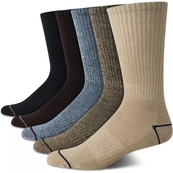 Nautica Mens Dress Socks  LightCushion Crew Socks 5 PackBrownKhaki