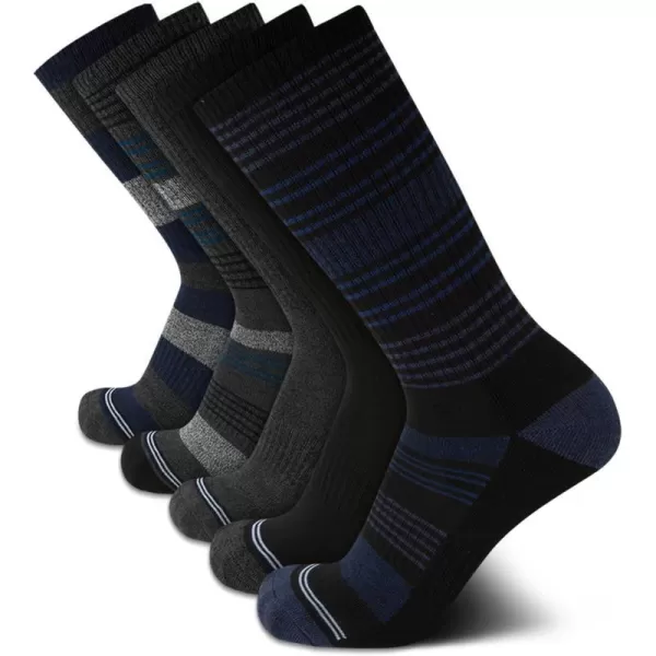 Nautica Mens Dress Socks  LightCushion Crew Socks 5 PackGreyBlack Stripes