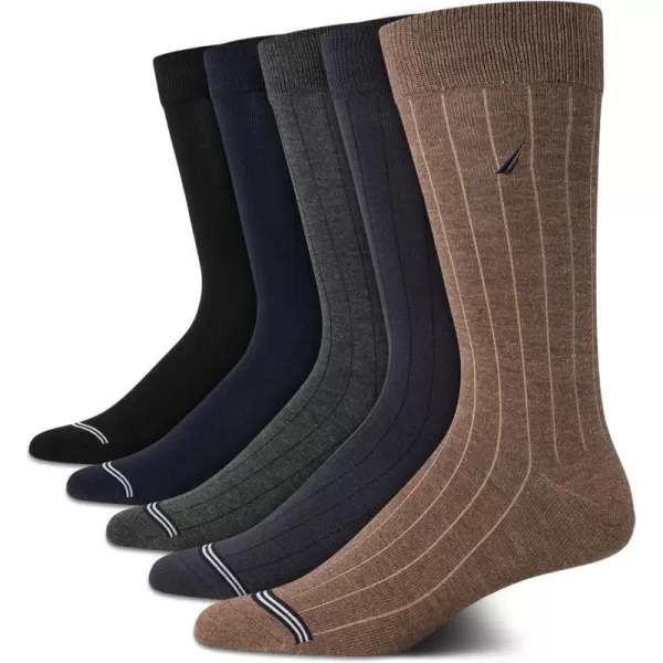 Nautica Mens Dress Socks  Lightweight Crew Socks 5 PackAssorted Rib